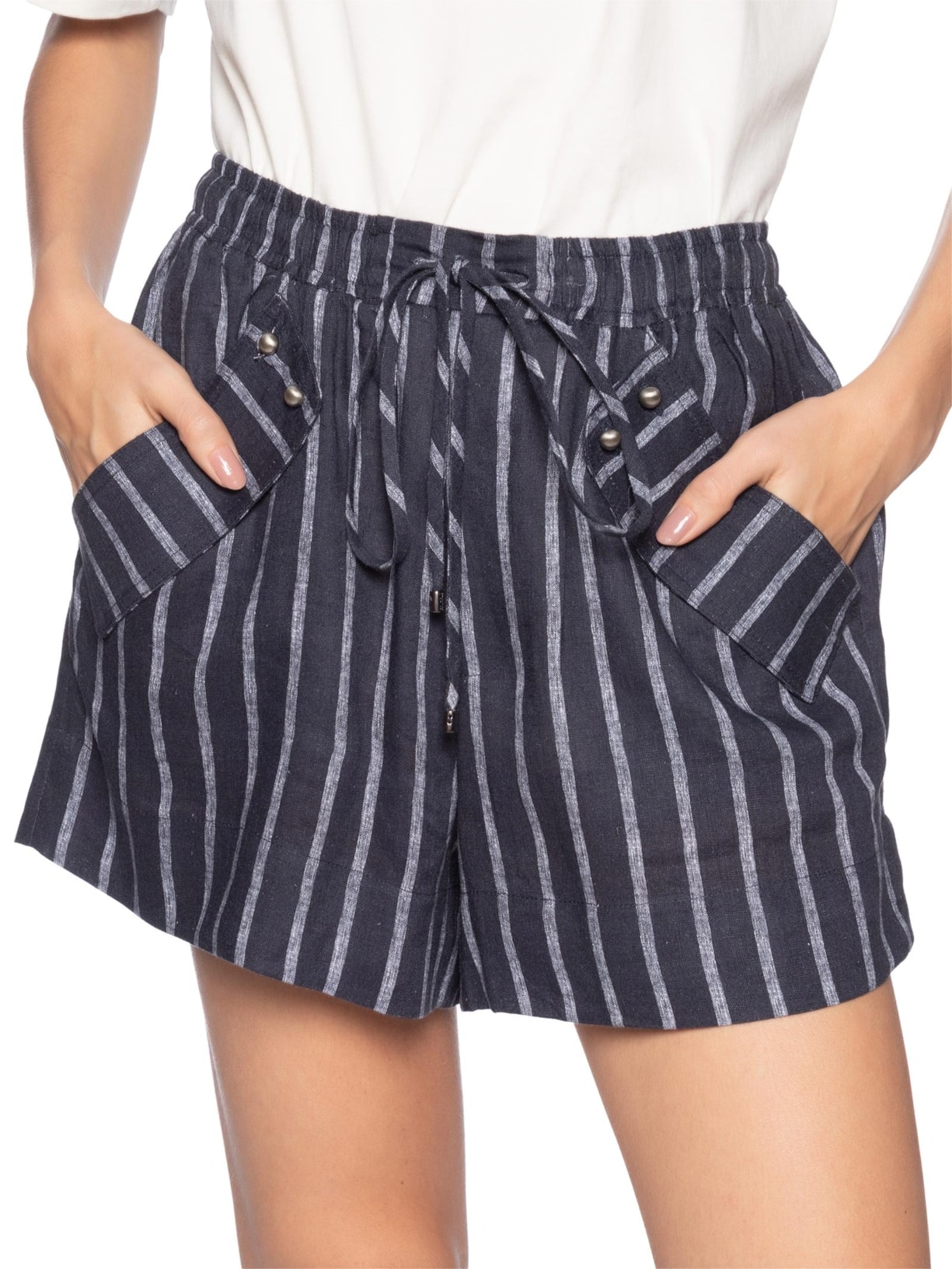 Short Feminino Estampa Listras Marinho Azul Animale