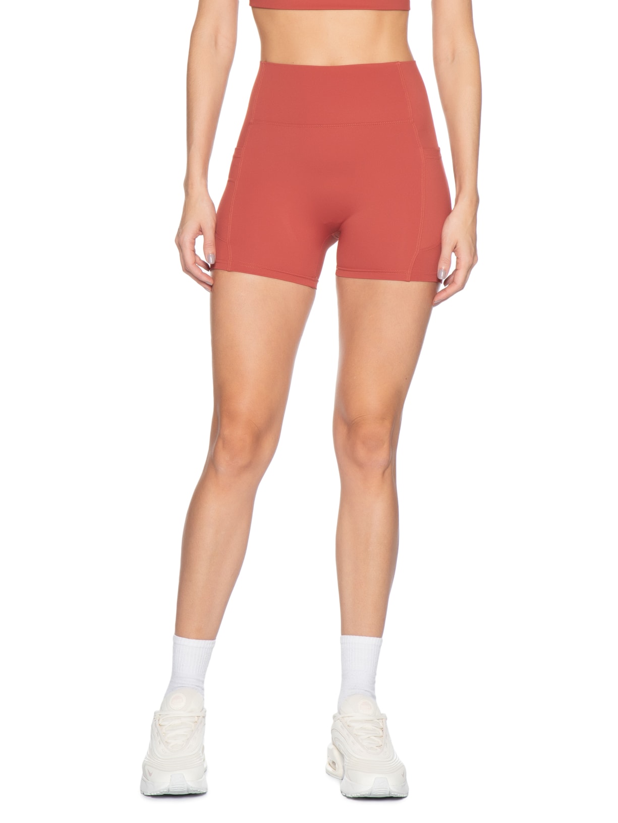 Short Feminino Fitness Com Bolso Laranja Basiq