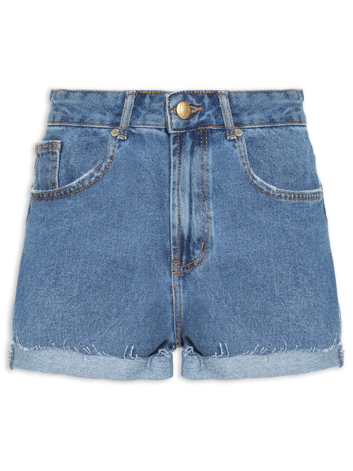 Short Feminino Jeans Baixo Bainha Dobrada Azul Farm