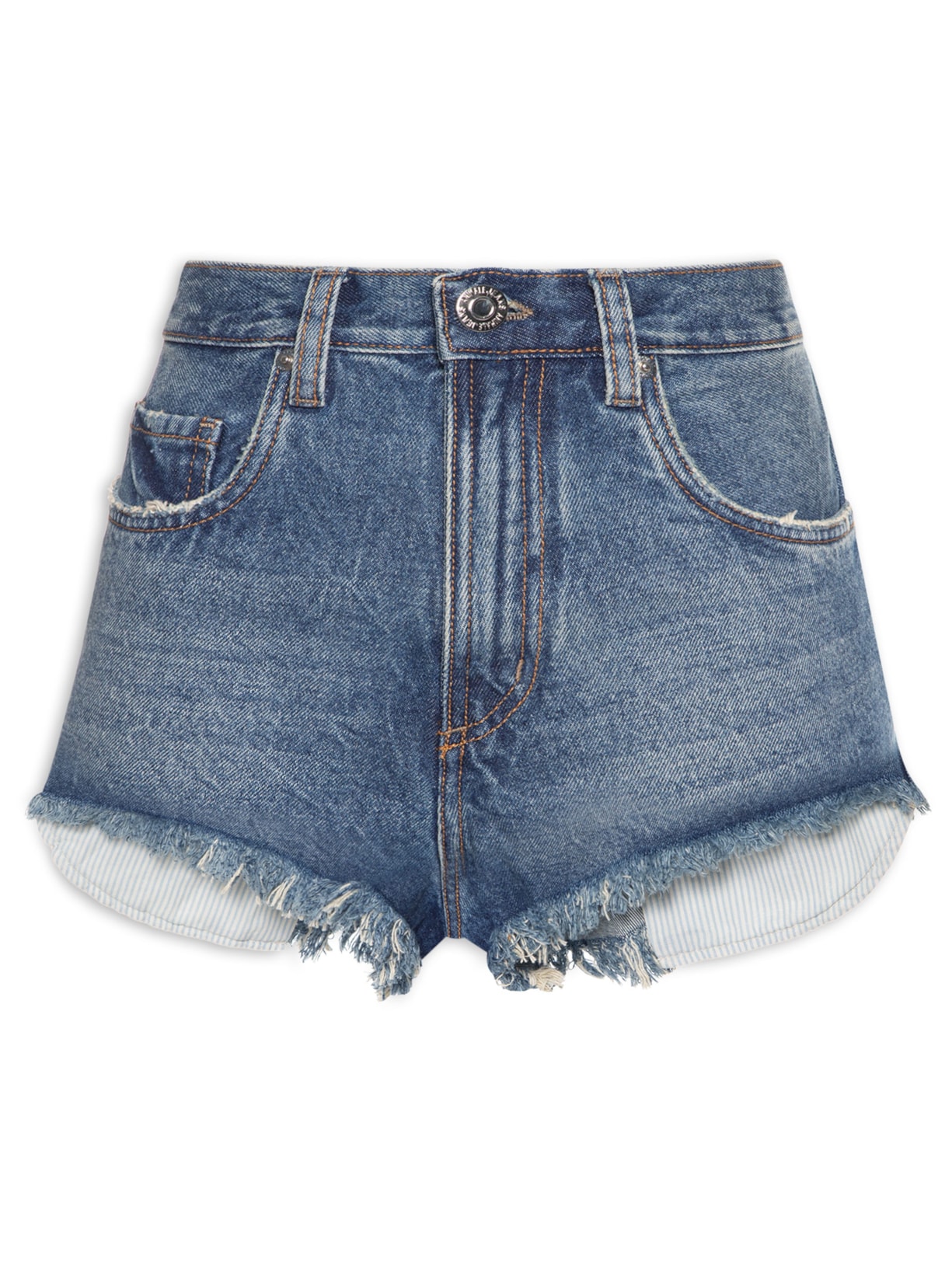 Short Feminino Jeans Bandagem Forro Aparente - Azul