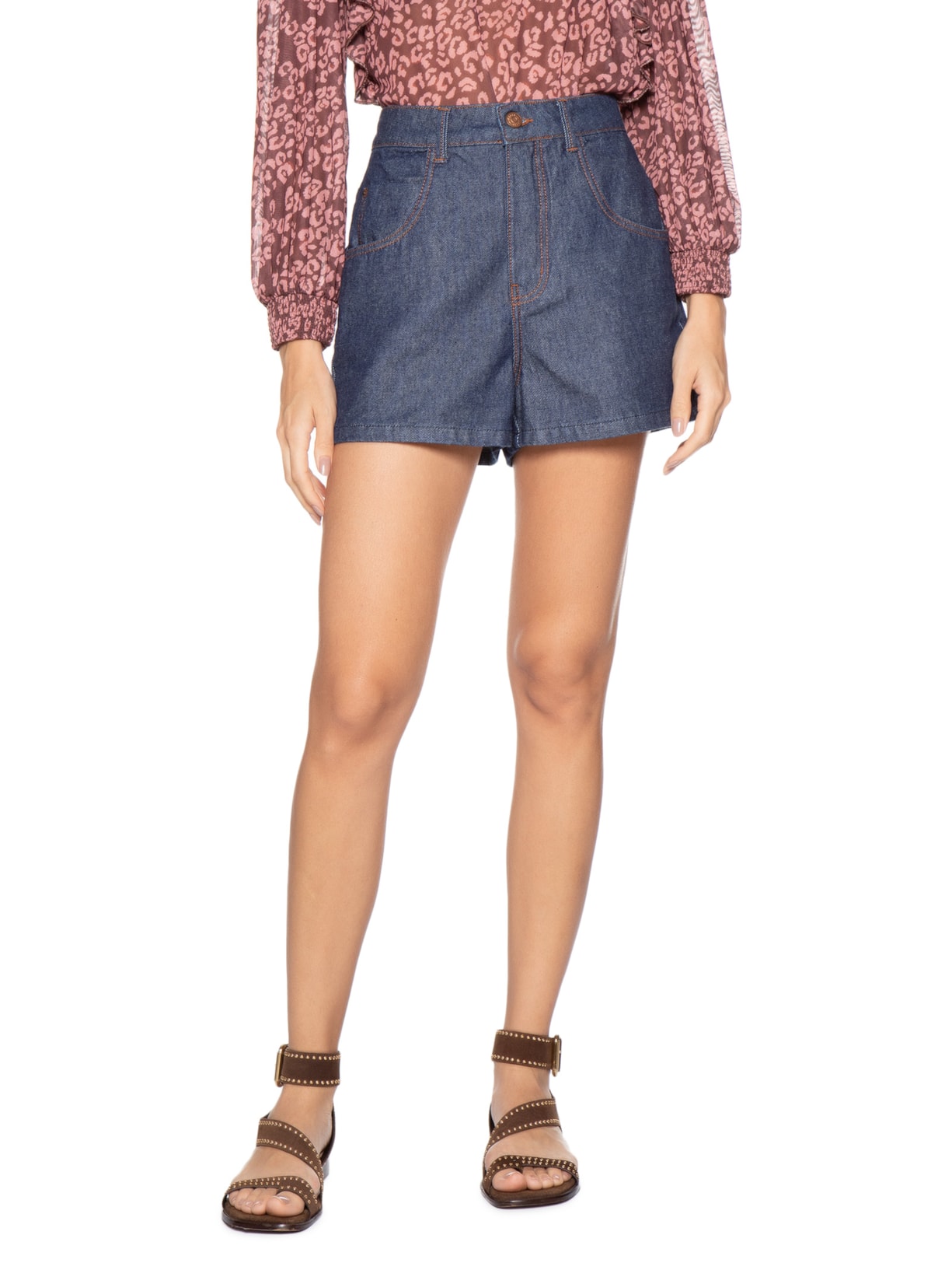 Short Feminino Jeans Básico Escuro Azul Dress To