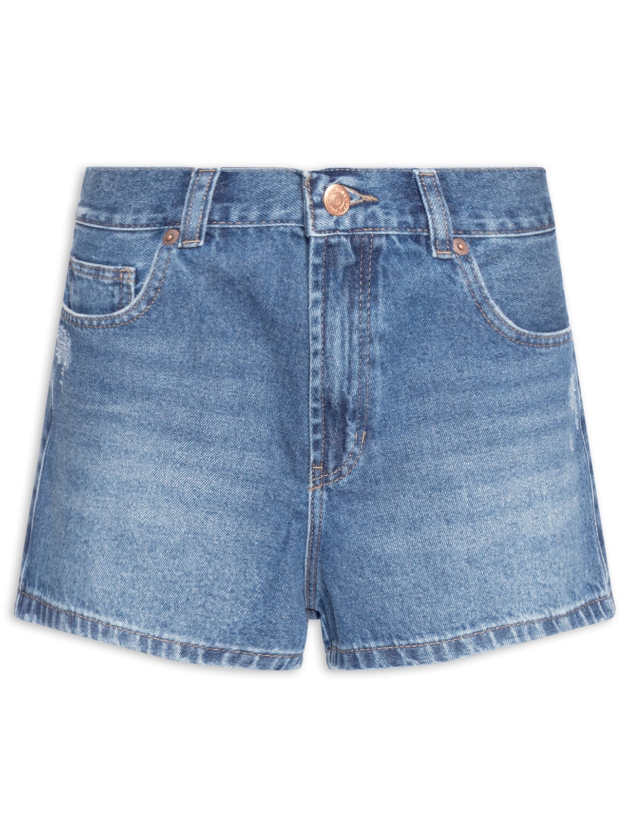 Short Feminino Jeans Bolsos Esmirilhados Azul Maria Filó