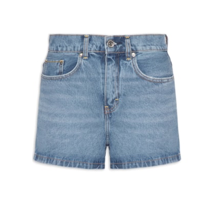 Short Feminino Jeans Box Detalhe Costura - Azul