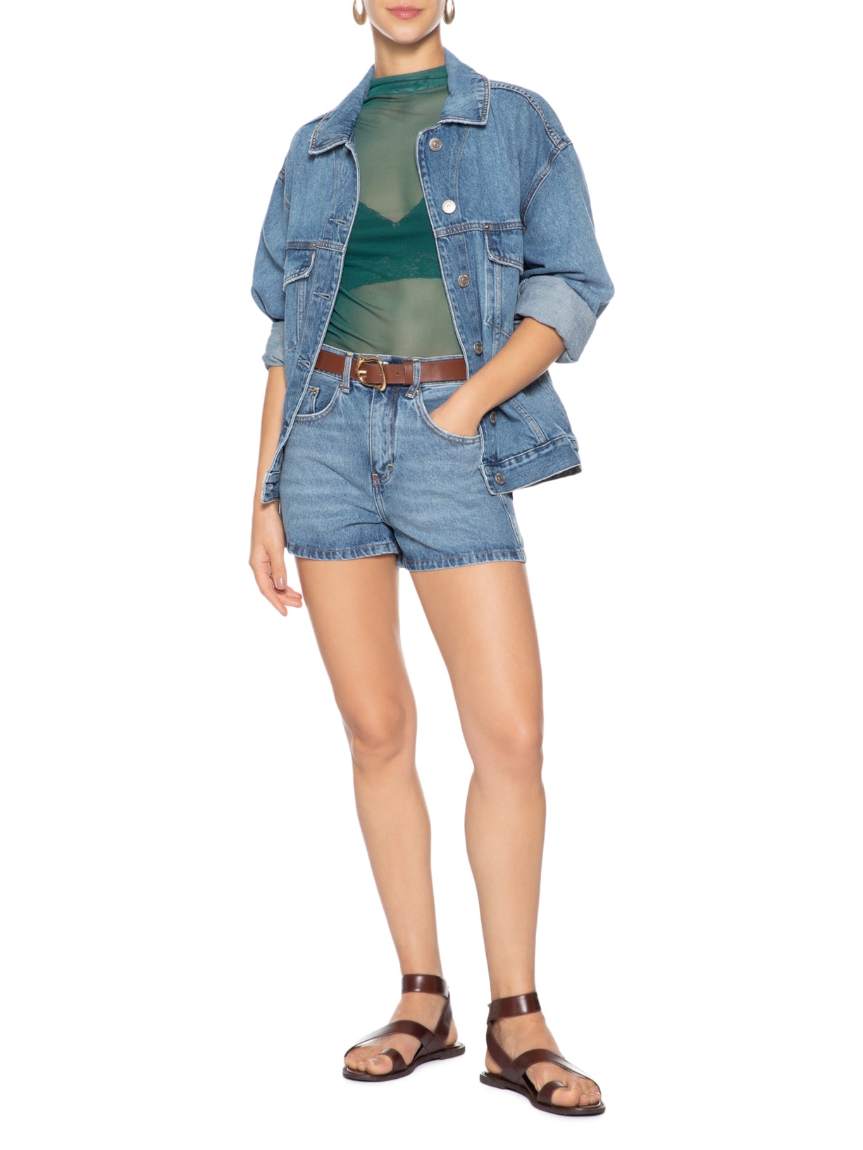 Short Feminino Jeans Box Detalhe Costura Azul Animale Jeans