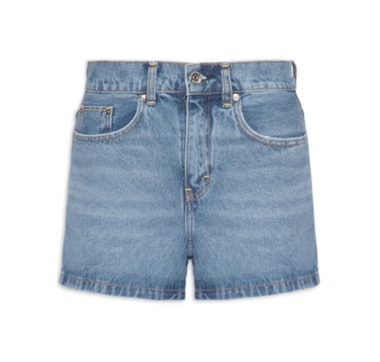 Short Feminino Jeans Box Detalhe Costura - Azul