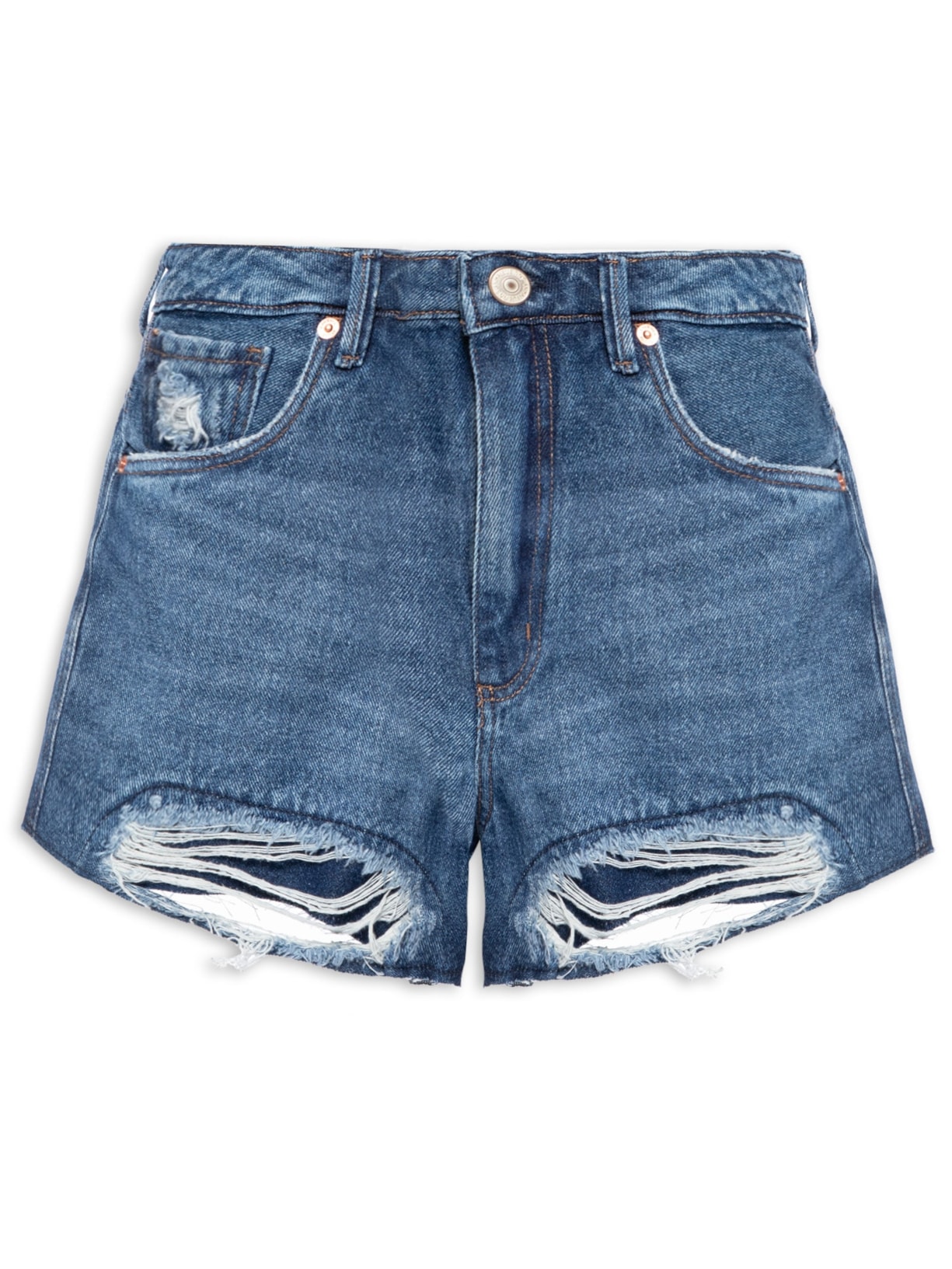 Short Feminino Jeans Box Detalhe Patch - Azul