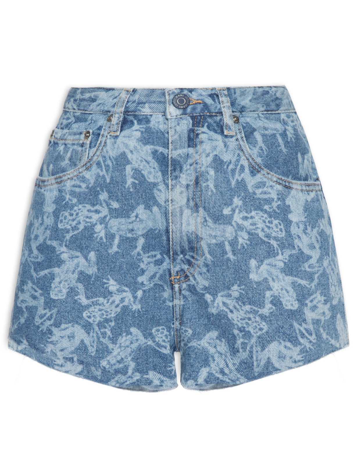 Short Feminino Jeans Box Estampa Frog - Azul
