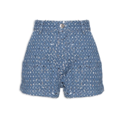 Short Feminino Jeans Box Paetê - Azul
