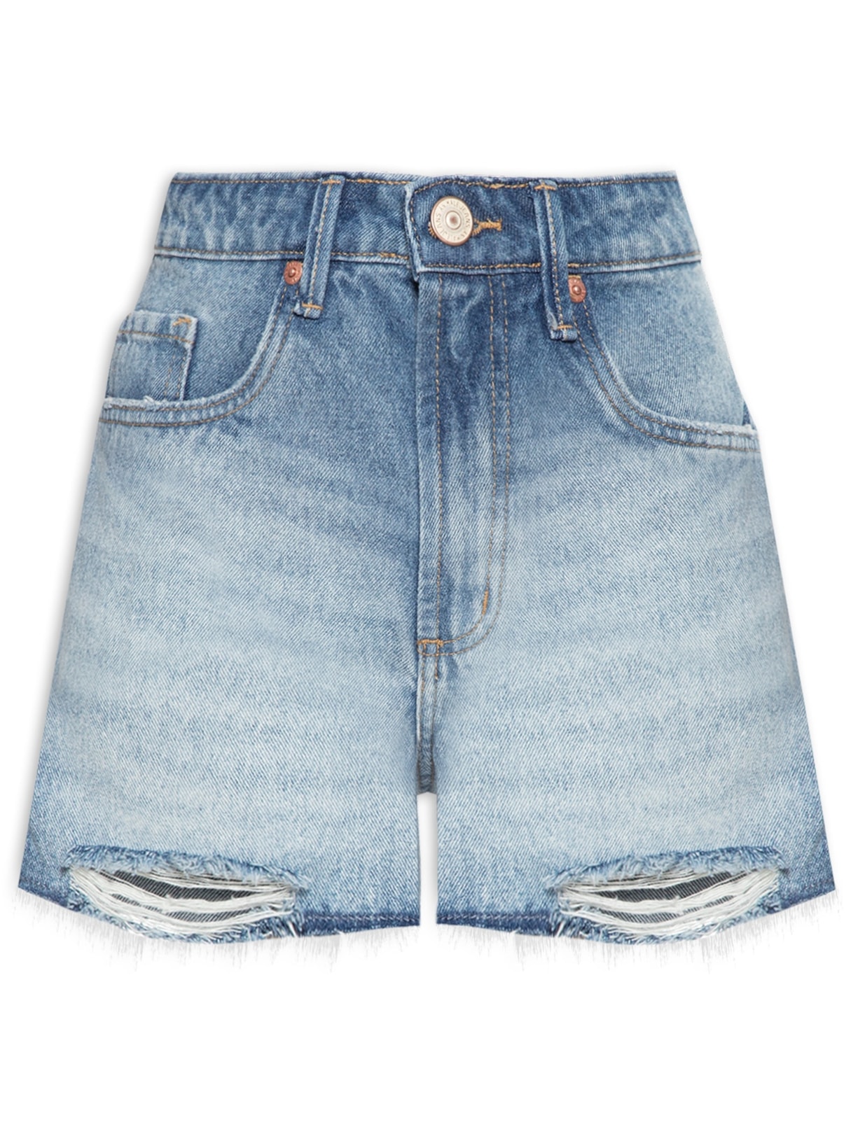 Short Feminino Jeans Box Rasgos Bolsos Aparentes - Azul