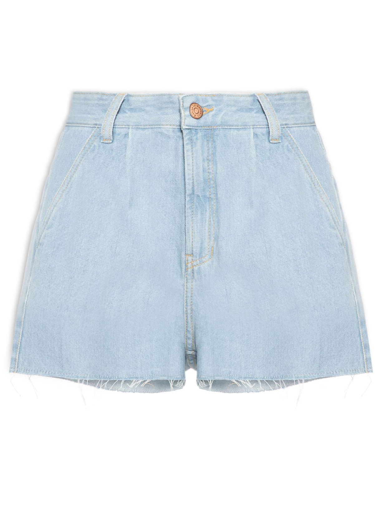 Short Feminino Jeans Boyfriend Detalhe Prega - Azul
