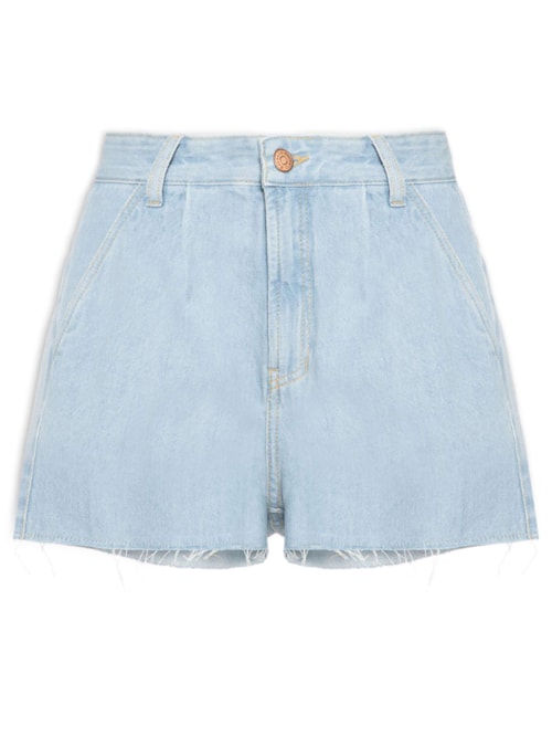 Short Feminino Jeans Boyfriend Detalhe Prega - Azul