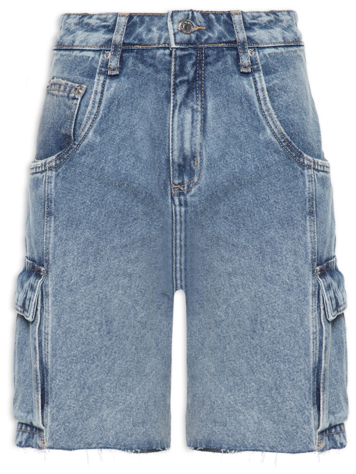 Short Feminino Jeans Cargo - Azul