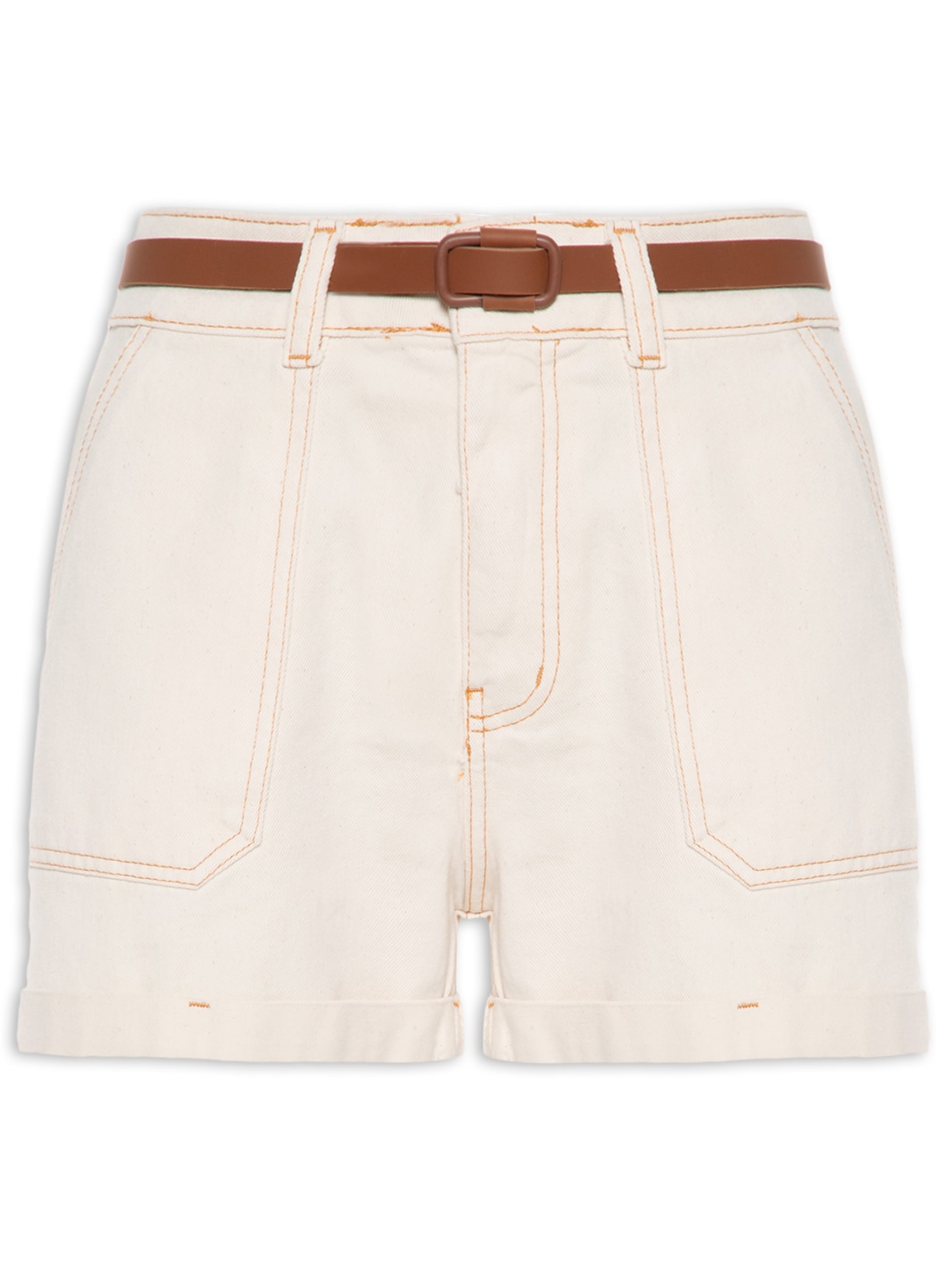 Short Feminino Jeans Com Cinto Off White Basiq