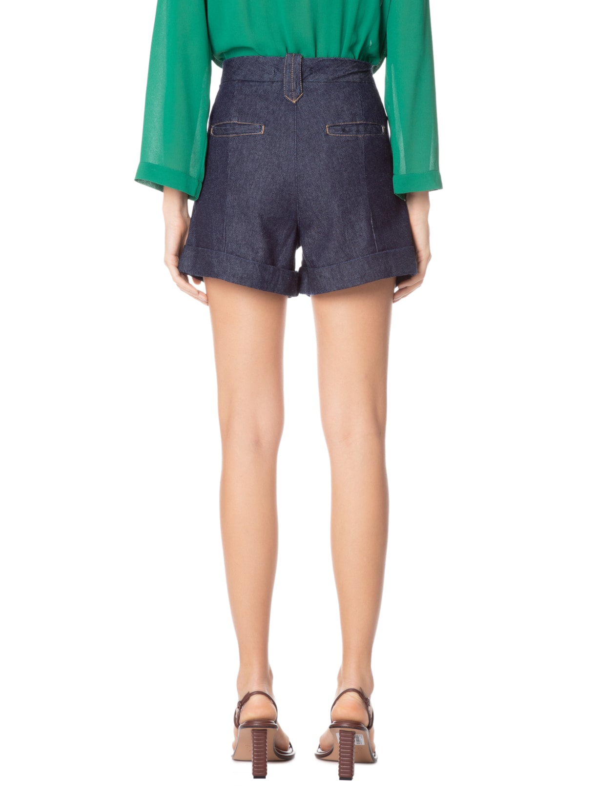 Short Feminino Jeans Com Prega Azul Animale