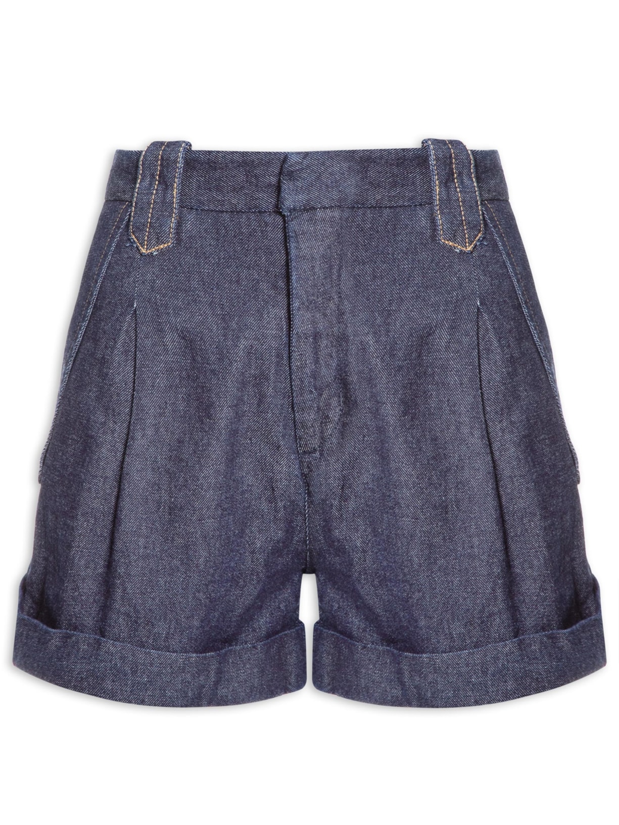 Short Feminino Jeans Com Prega Azul Animale