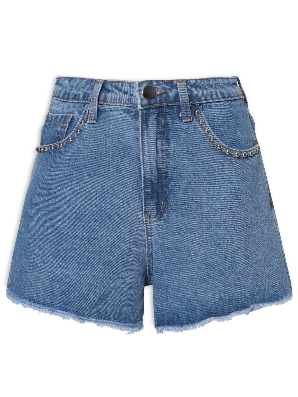 Short Feminino Jeans Com Tachas - Azul