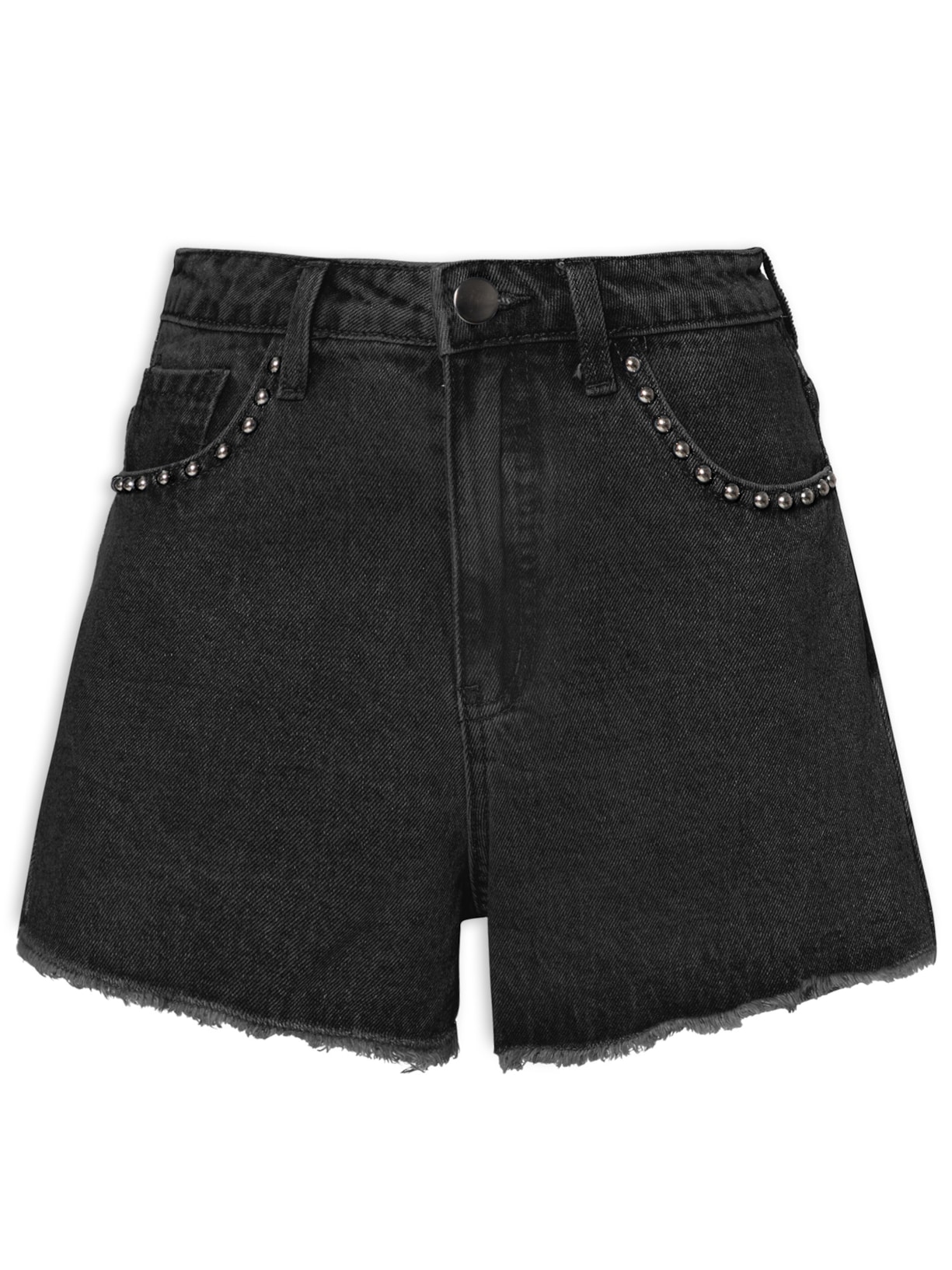 Short Feminino Jeans Com Tachas - Preto