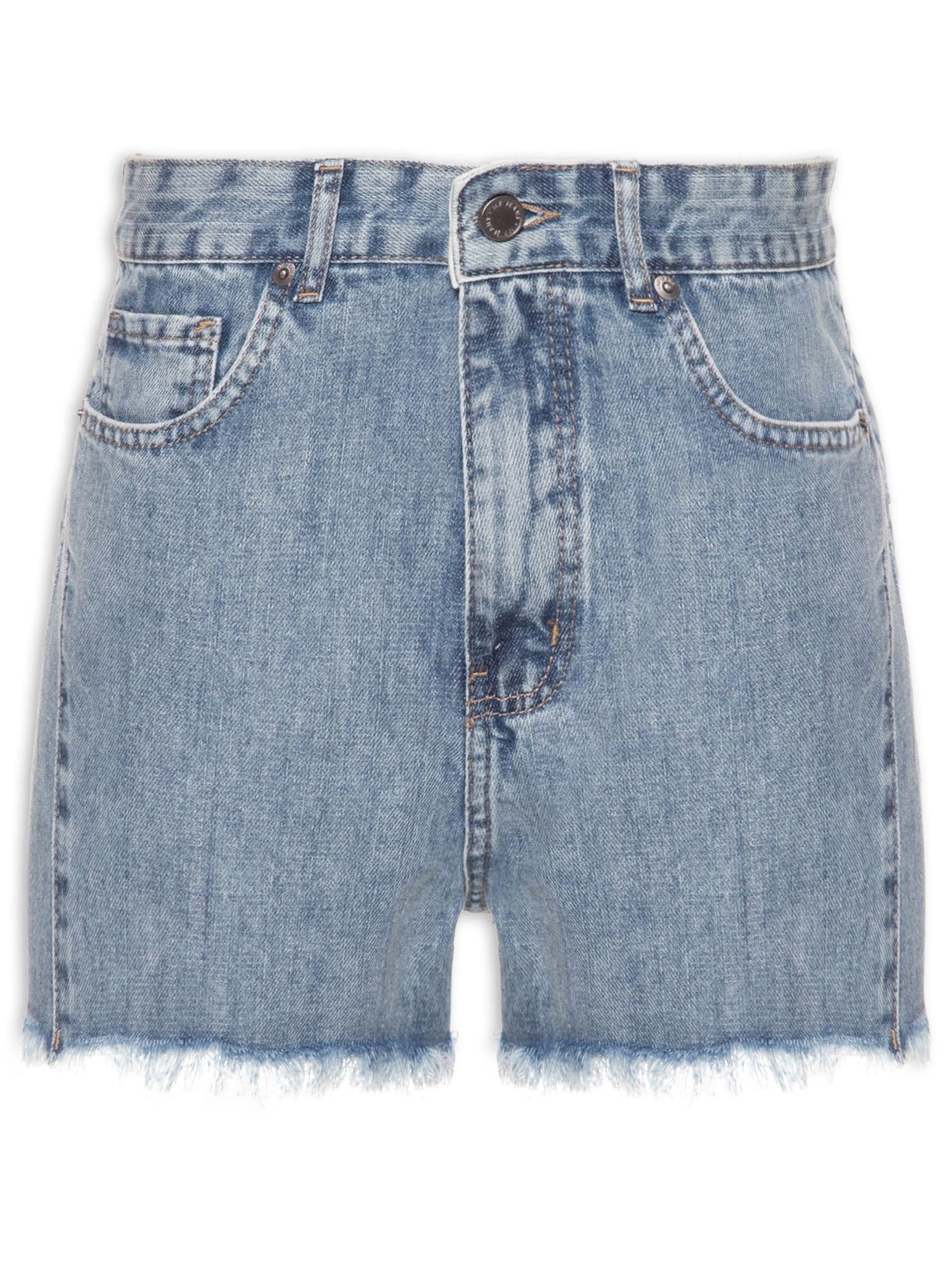 Short Feminino Jeans Costura Deslocada Bordado Azul Maria Filó