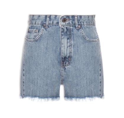 Short Feminino Jeans Costura Deslocada Bordado - Azul