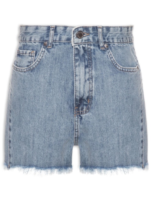 Short Feminino Jeans Costura Deslocada Bordado - Azul