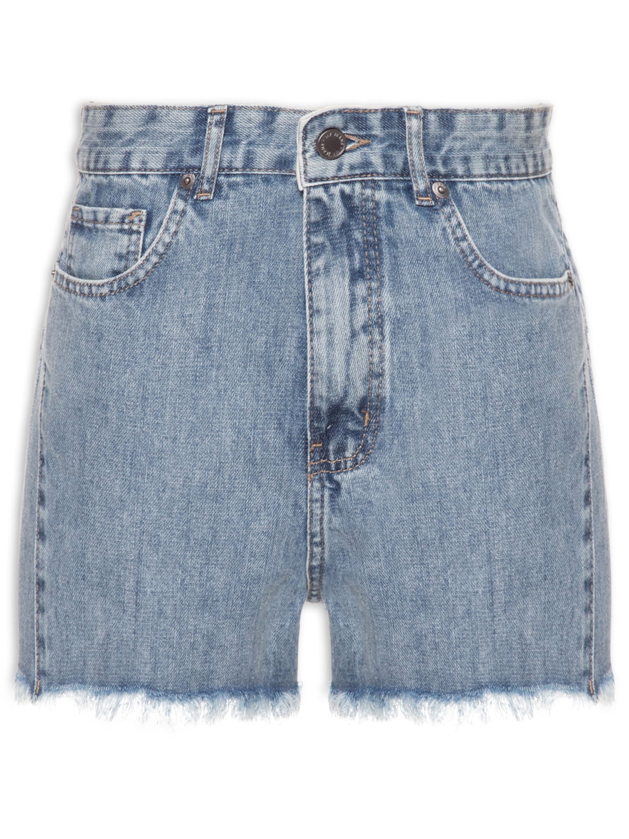 Short Feminino Jeans Costura Deslocada Bordado - Azul