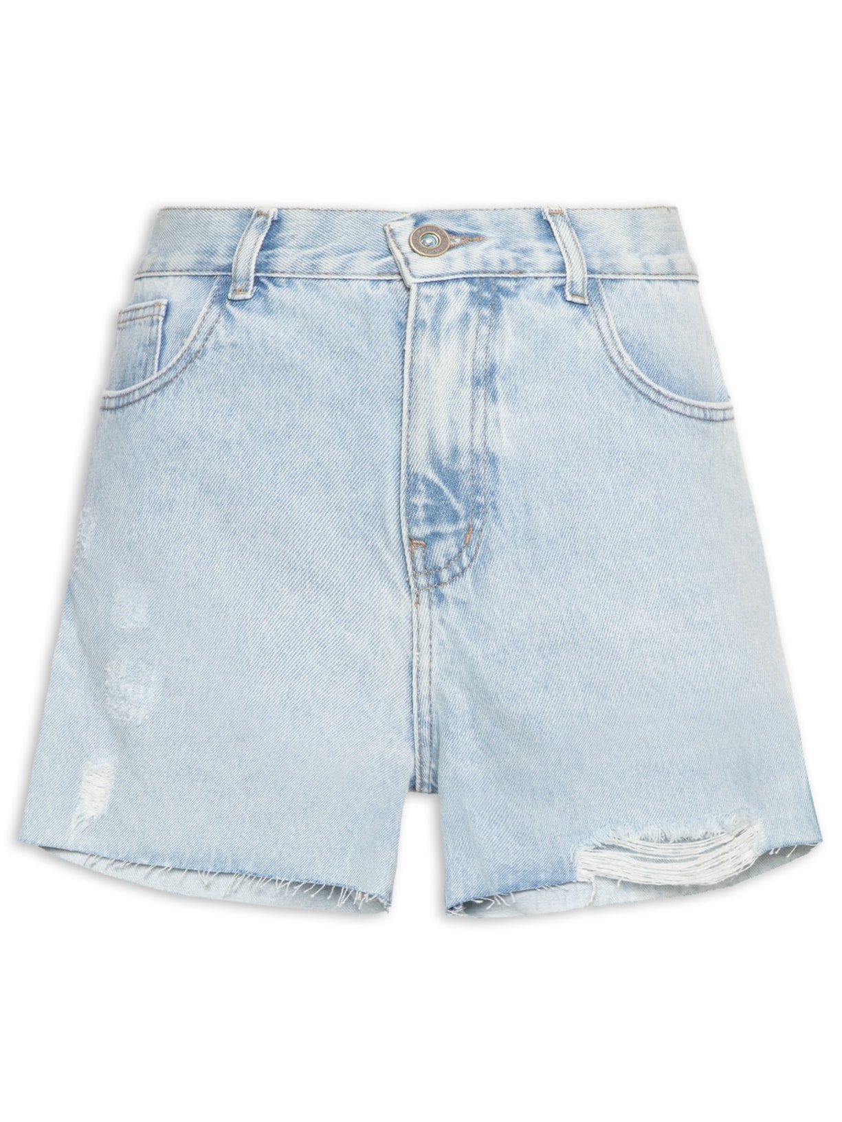 Short Feminino Jeans Destroyed Barra A Fio - Azul