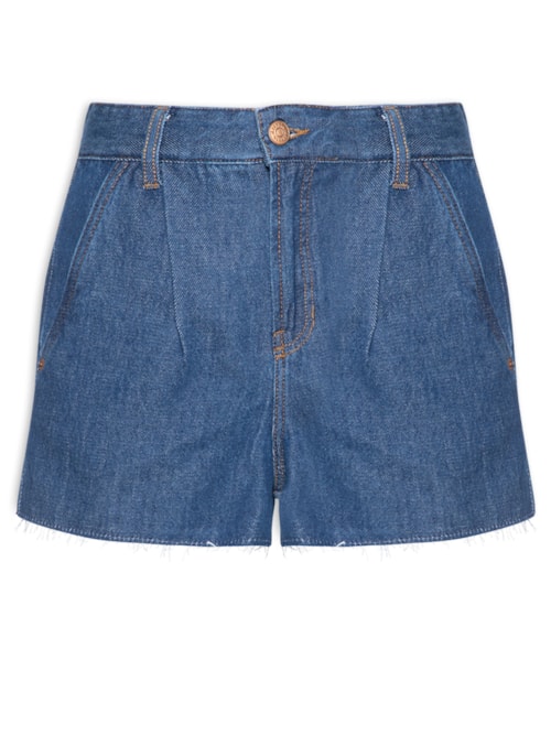 Short Feminino Jeans Detalhe Prega - Azul