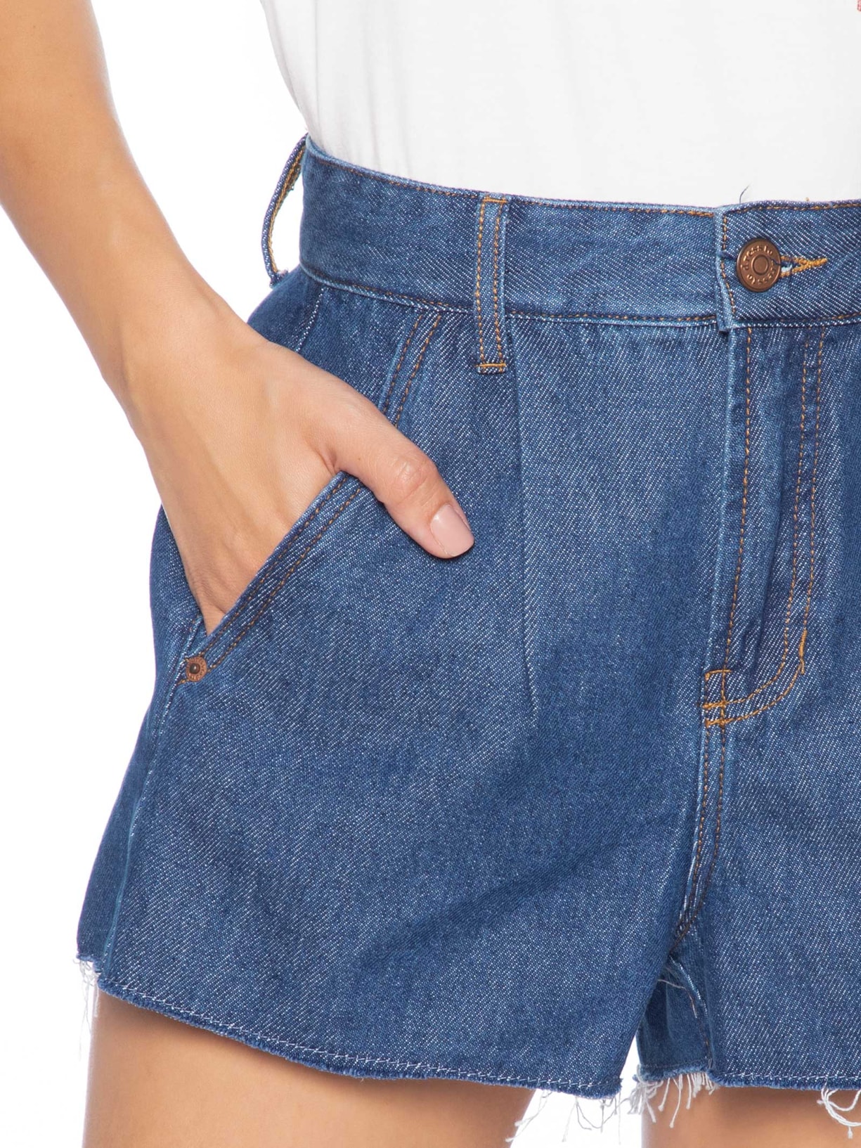 Short Feminino Jeans Detalhe Prega Azul Dress To