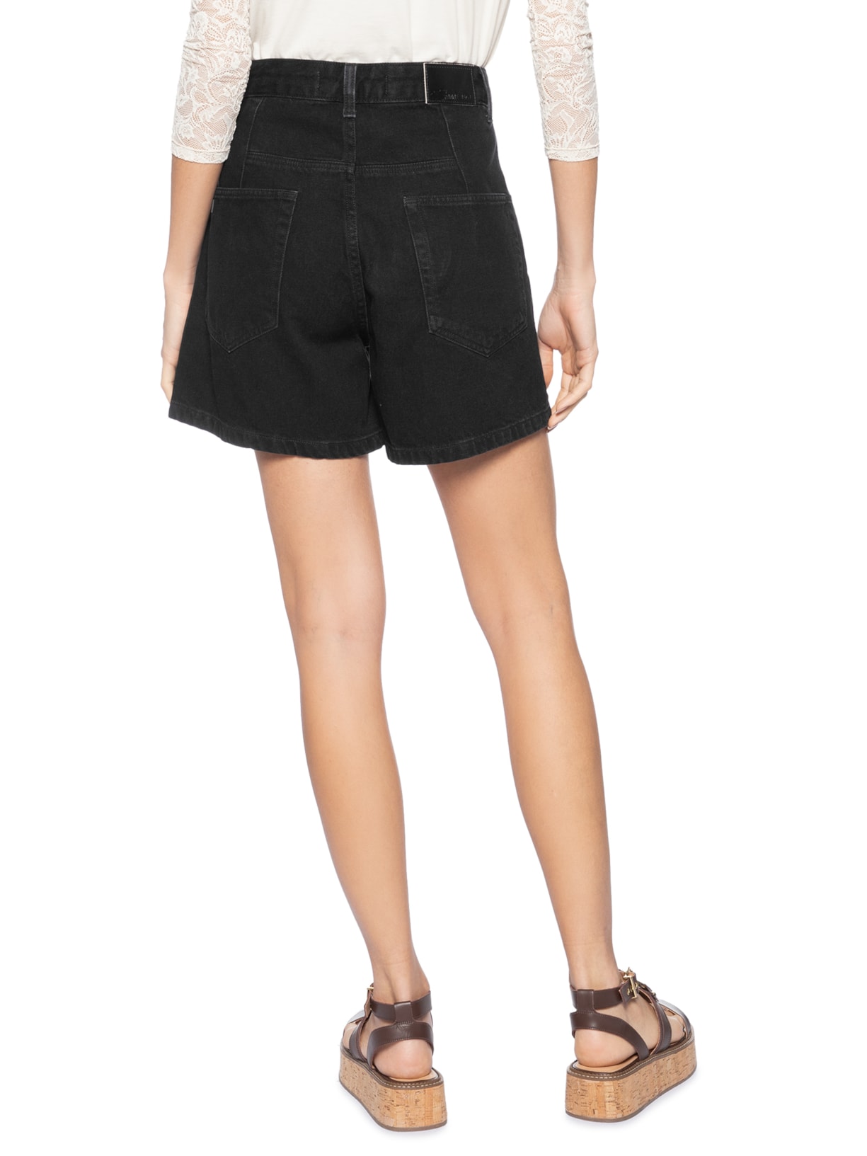 Short Feminino Jeans Mom Pence Costas New Basic Preto Animale Jeans