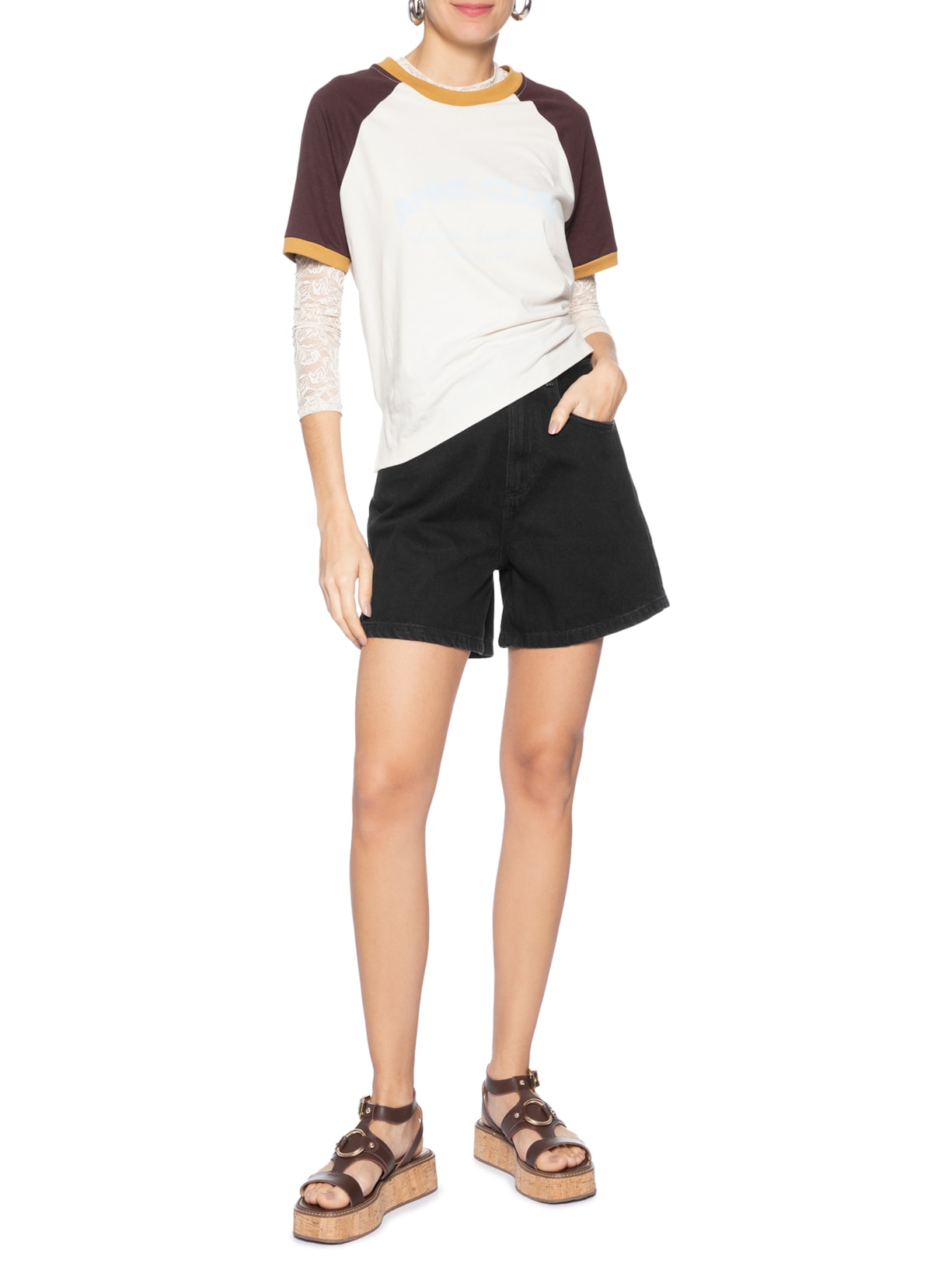 Short Feminino Jeans Mom Pence Costas New Basic – Preto Animale Jeans
