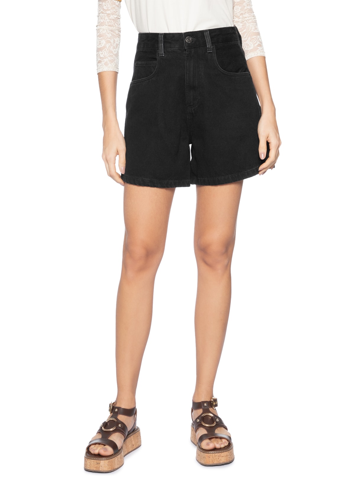 Short Feminino Jeans Mom Pence Costas New Basic – Preto Animale Jeans