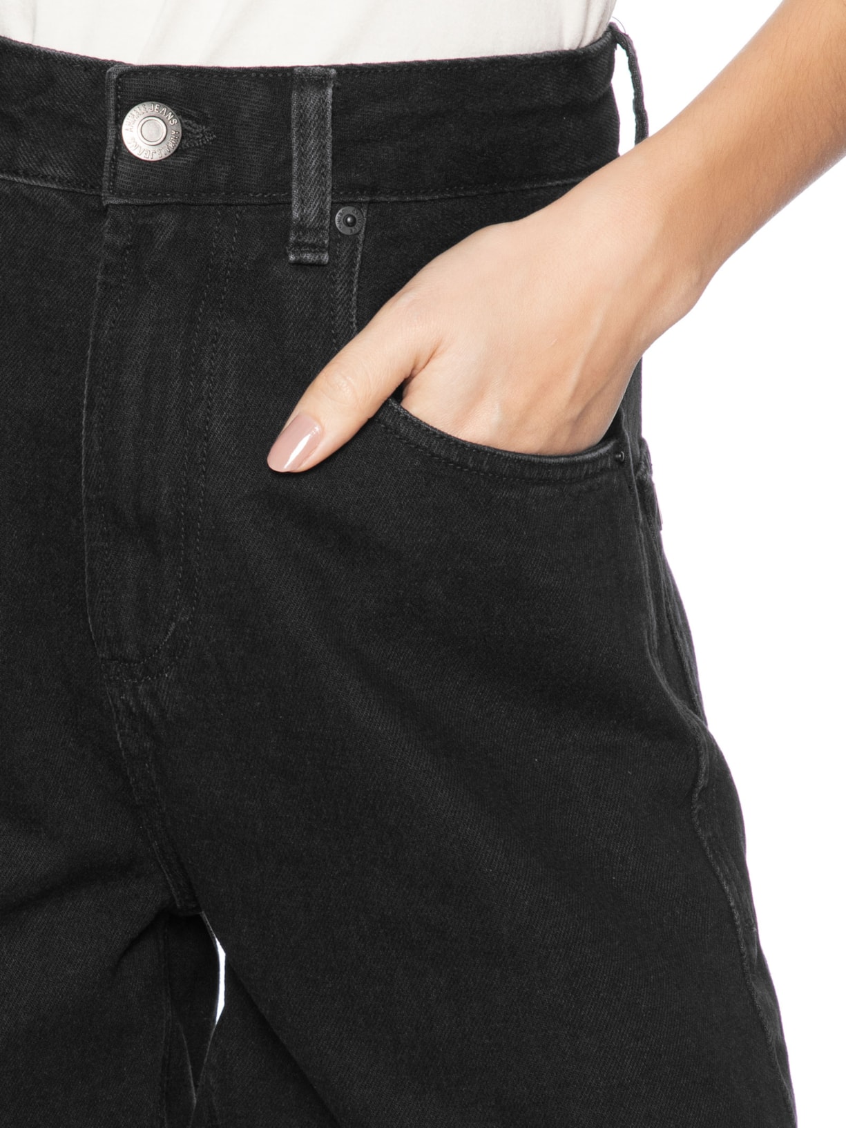 Short Feminino Jeans Mom Pence Costas New Basic – Preto Animale Jeans