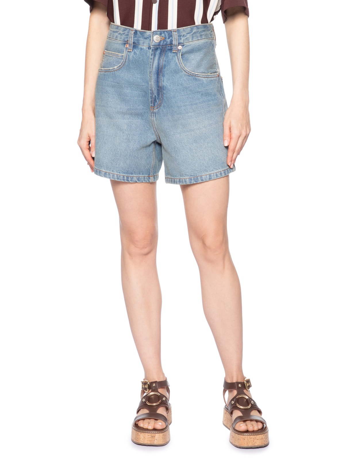 Short Feminino Jeans Mom Pence Costas New New Basic Azul Animale Jeans