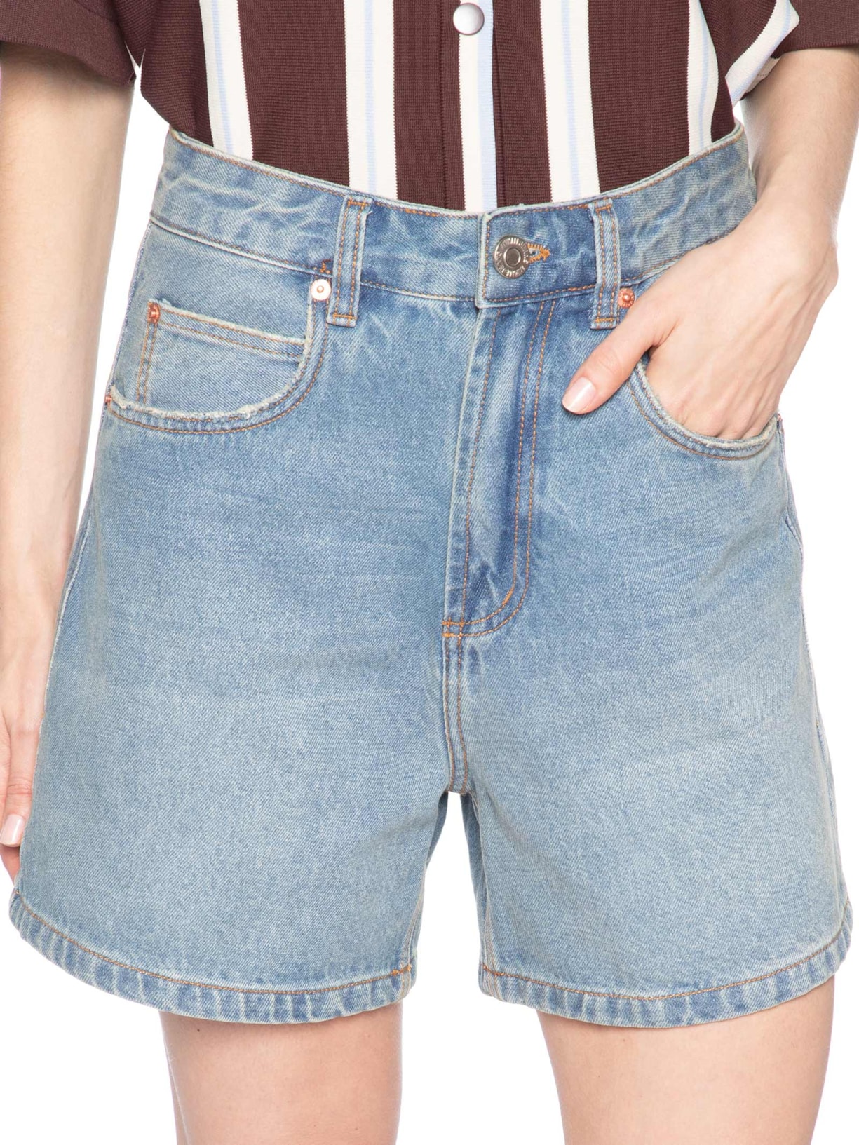 Short Feminino Jeans Mom Pence Costas New New Basic – Azul Animale Jeans