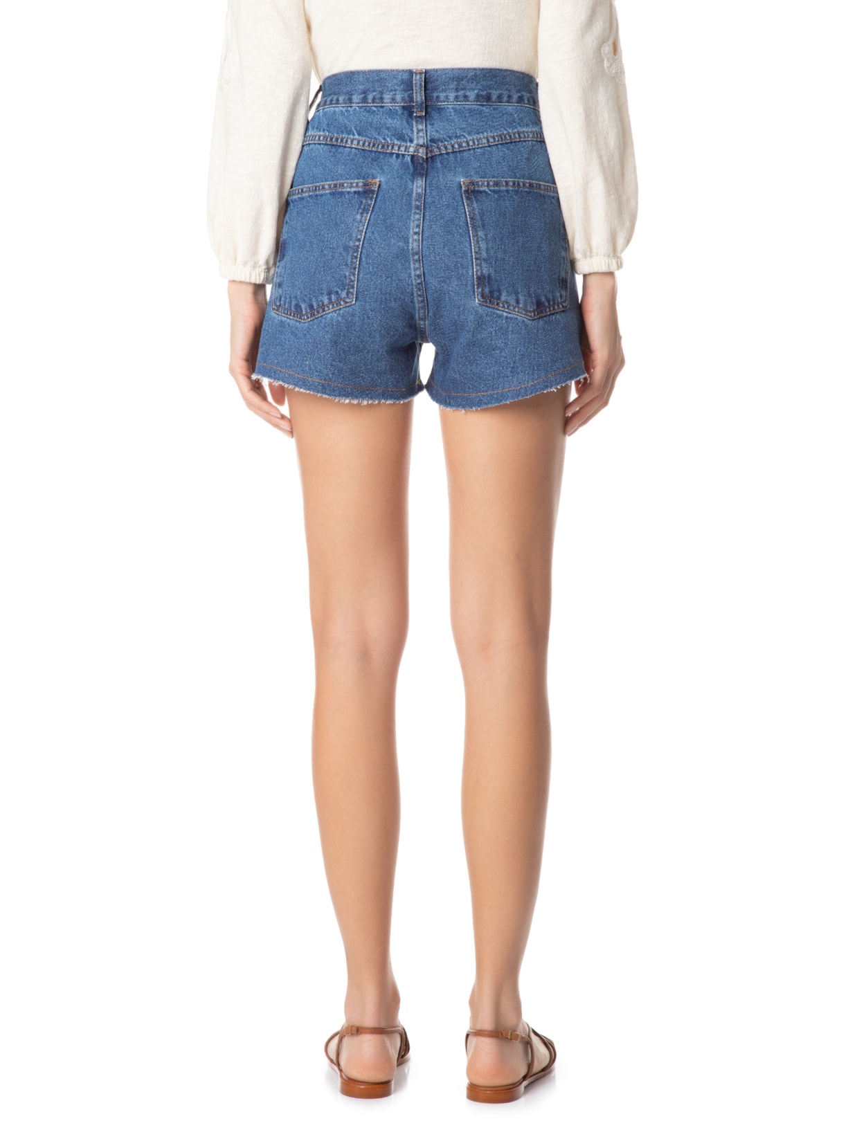 Short Feminino Jeans Pregas Azul Maria Filó