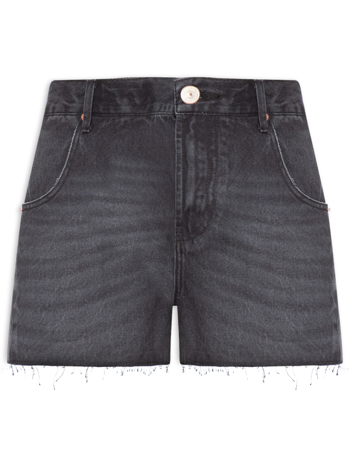 Short Feminino Jeans Recorte Com Prega Preto Animale Jeans