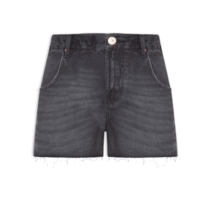 Short Feminino Jeans Recorte Com Prega - Preto