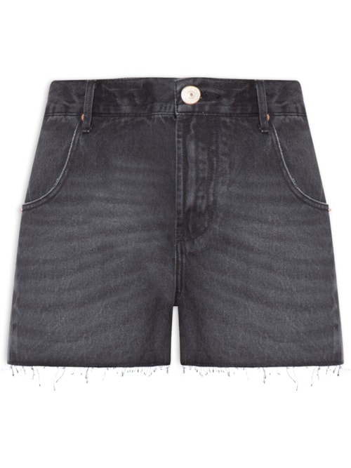 Short Feminino Jeans Recorte Com Prega - Preto