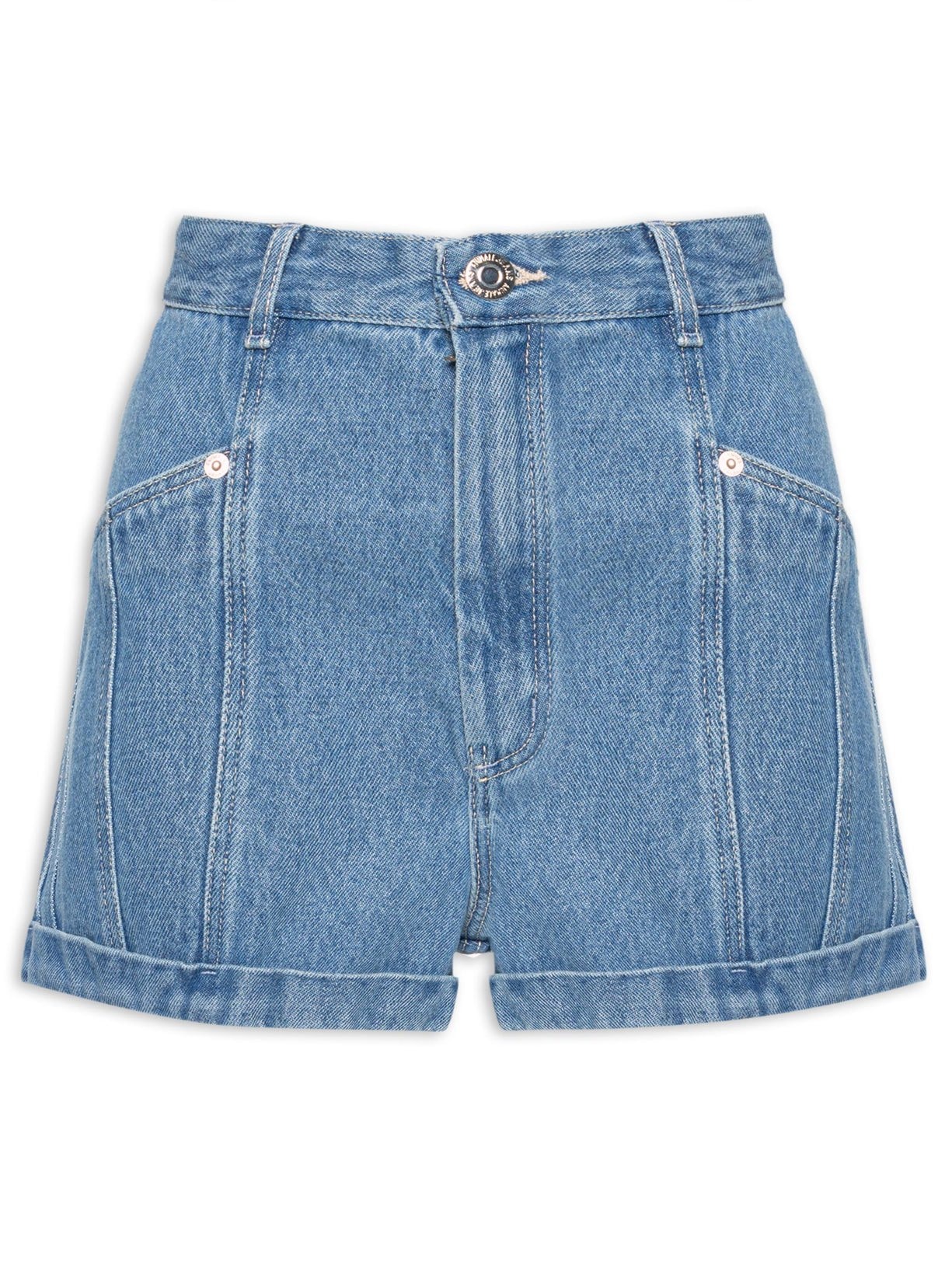Short Feminino Jeans Recortes Frontais - Azul