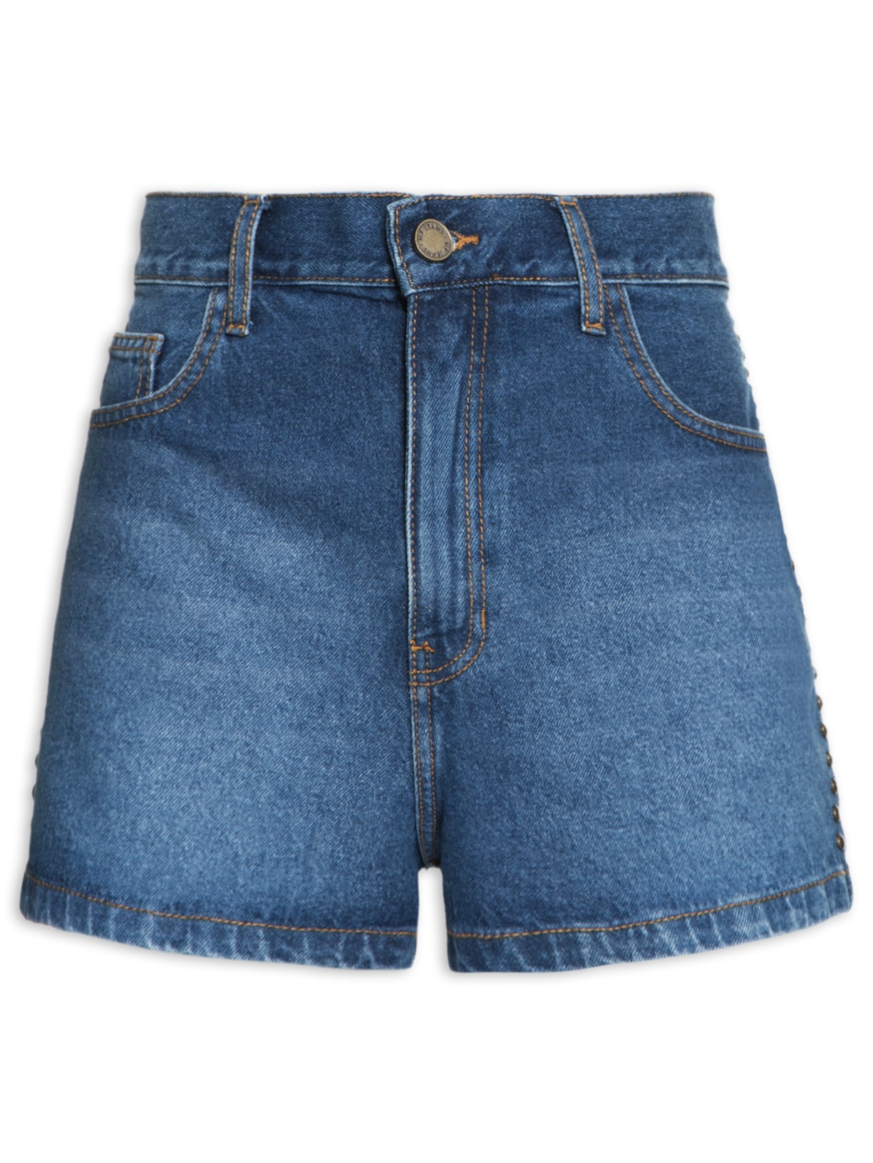 Short Feminino Jeans Reto Tachas - Azul