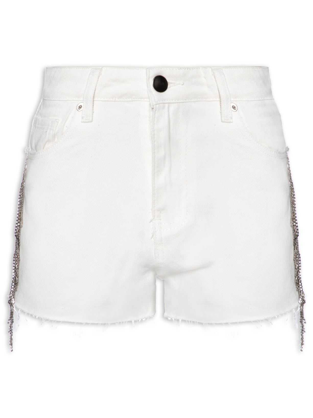 Short Feminino Jeans Strass - Off White