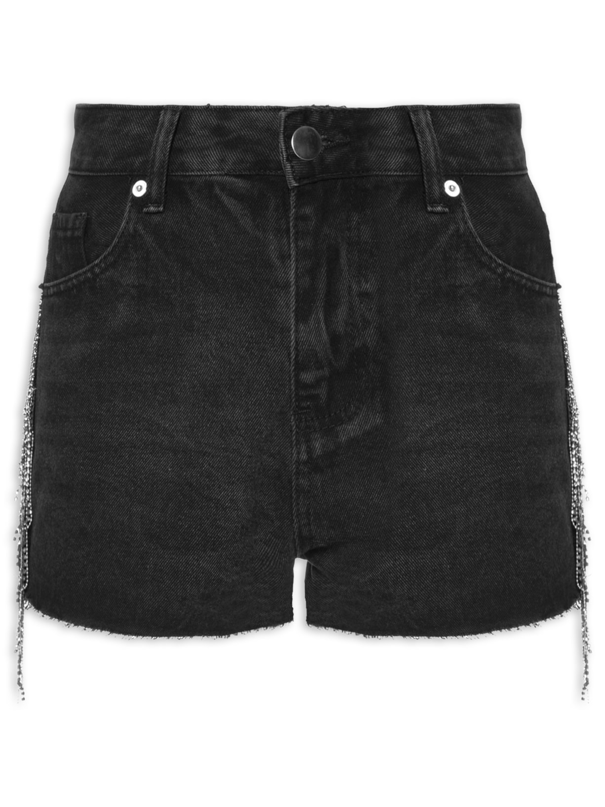 Short Feminino Jeans Strass - Preto