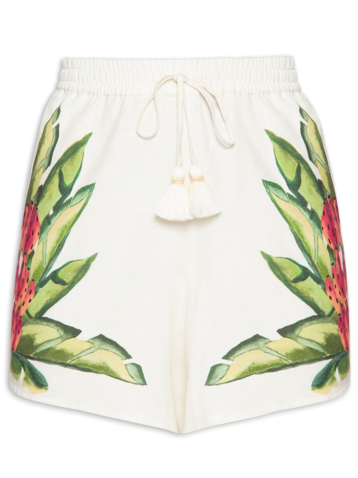 Short Feminino Lenço Folhagem De Verão - Off White