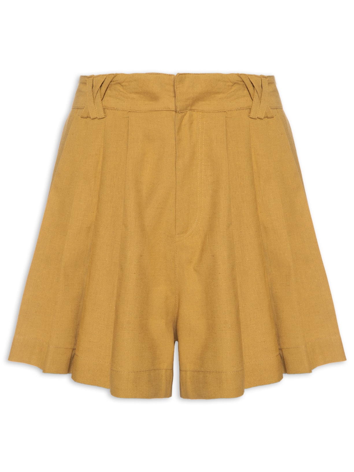 Short Feminino Like Linen Com Pregas Marrom Animale Jeans