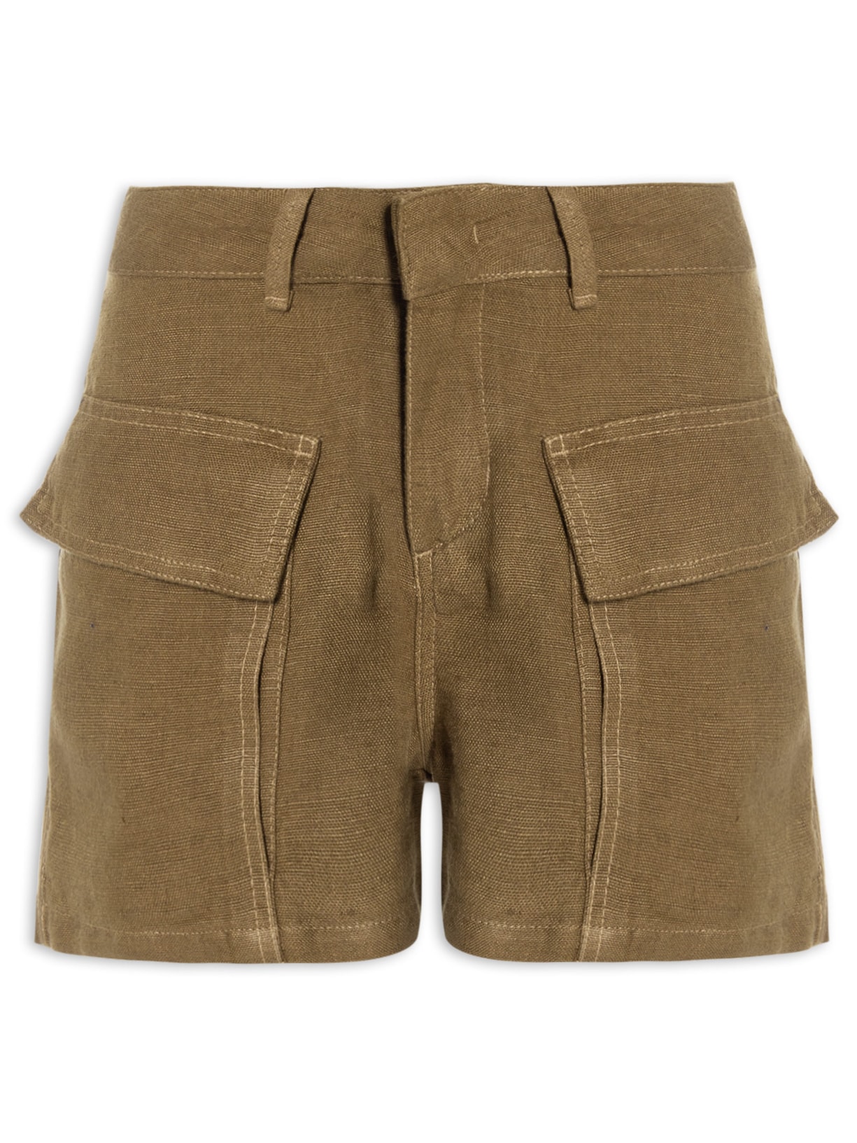 Short Feminino Linen Pockets - Marrom
