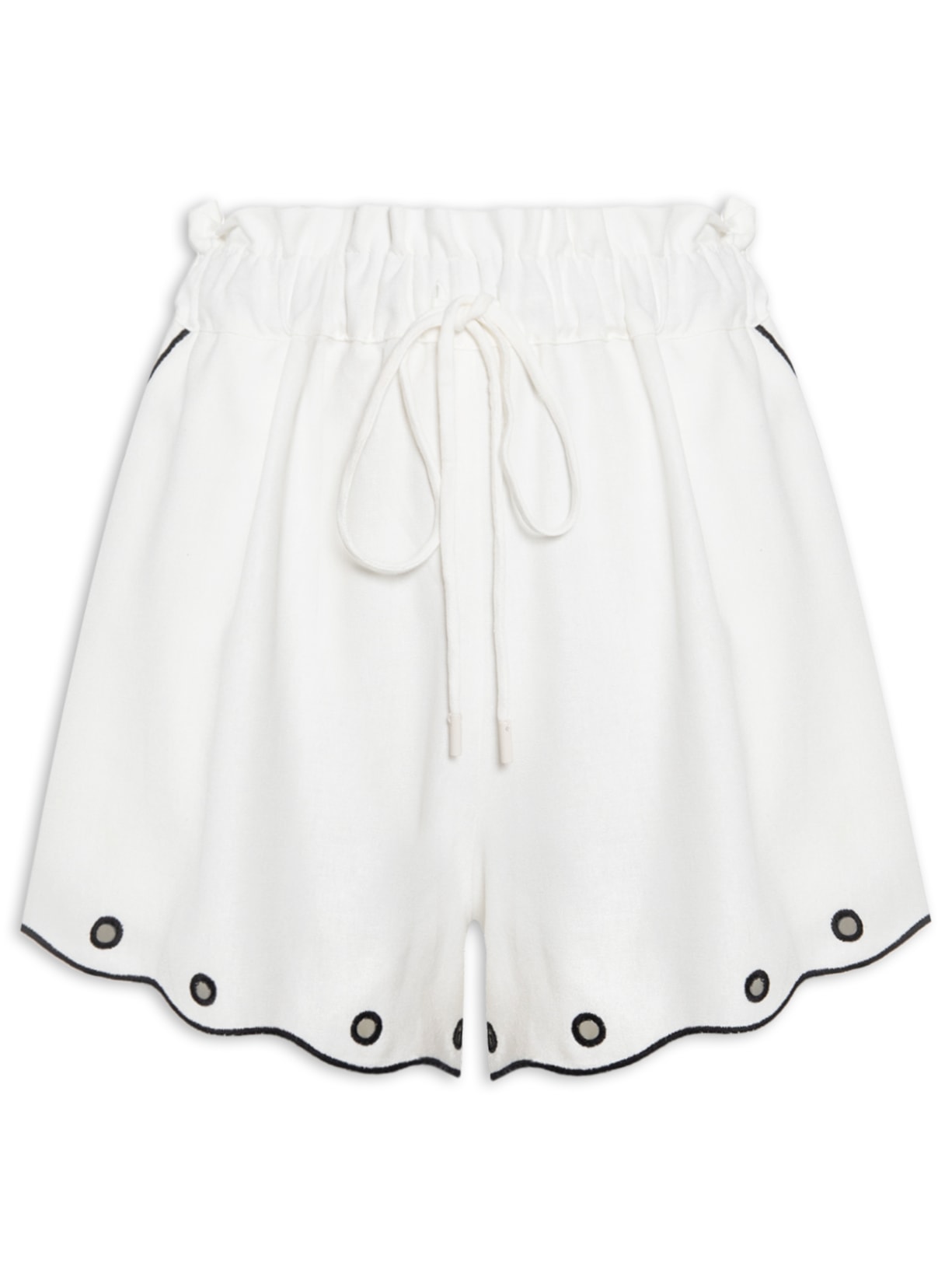 Short Feminino Linho Bordado Festonê - Branco