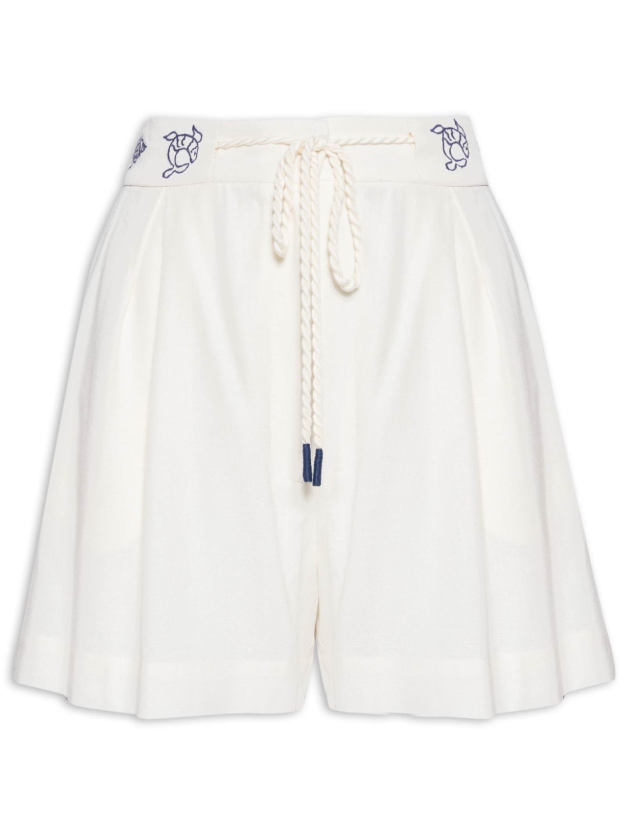 Short Feminino Linho Bordado Pintado - Off White