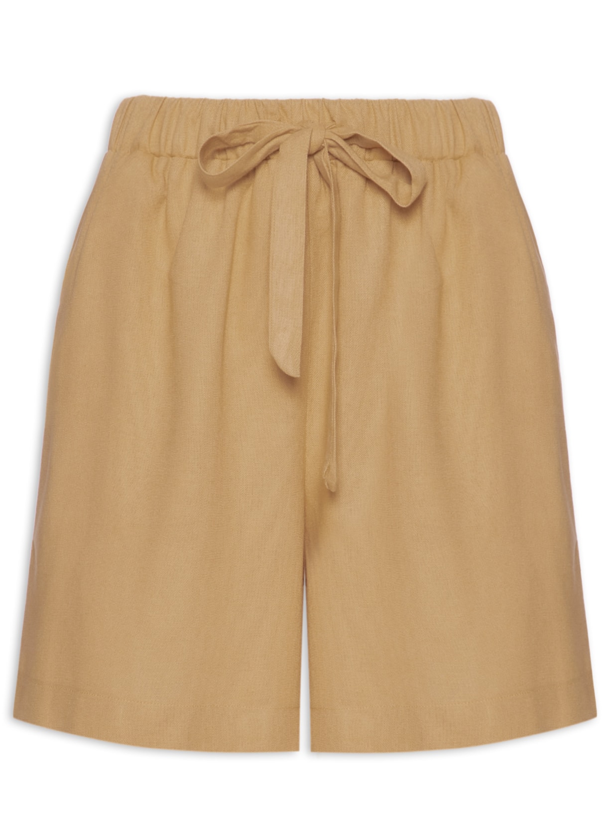 Short Feminino Linho Com Cordão Bege Basiq