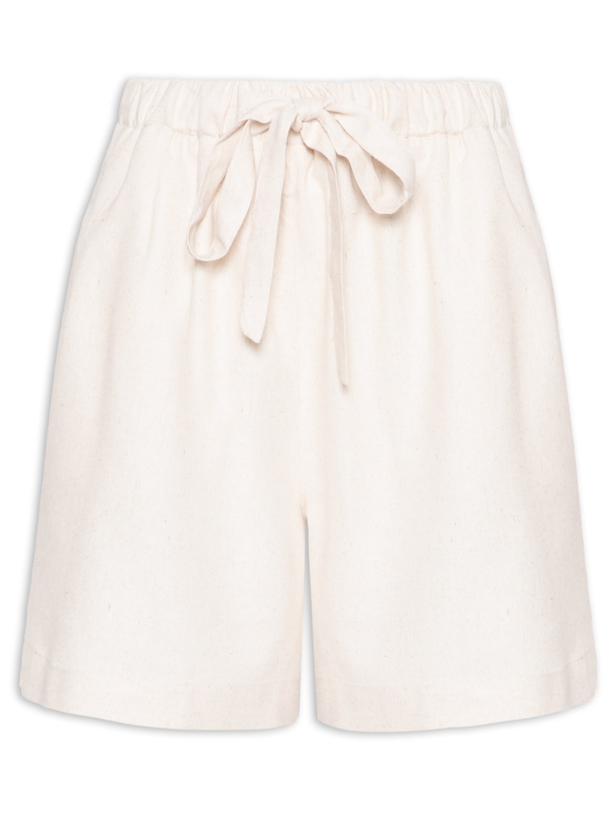 Short Feminino Linho Com Cordão Bege Basiq