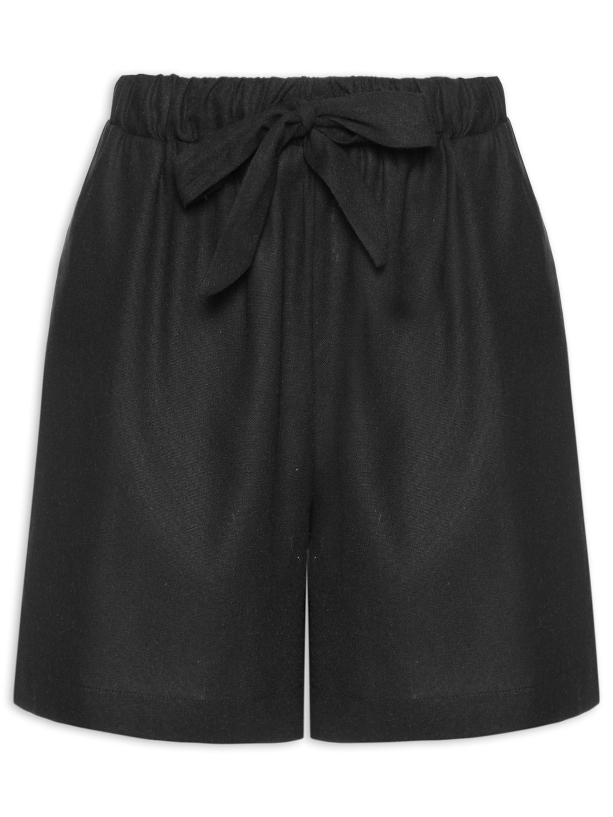 Short Feminino Linho Com Cordão Preto Basiq